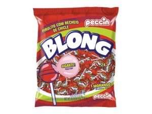 Pirulito Blong  Morango Recheio Chiclete 672g - Peccin
